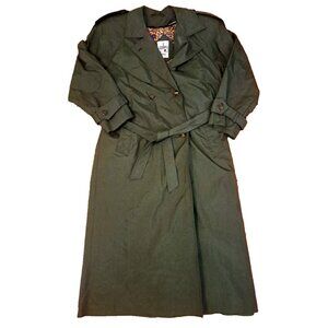 Vintage Womens Trench Coat Rain Jacket Green Checked Removable Liner 11 12 P